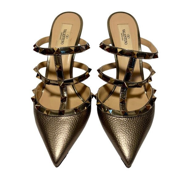 VALENTINO GARAVANI Leather Rockstud Heeled Sandals, Bronze; Size 39 (EU) - Picture 2 of 4
